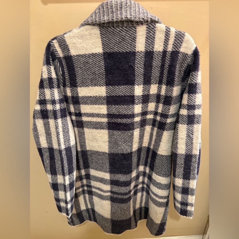 NWT NVLT CHECKERED PRINTED SOFT COATIGAN NAVY/WHITE WOMEN’S LARGE - Picture 10 of 16